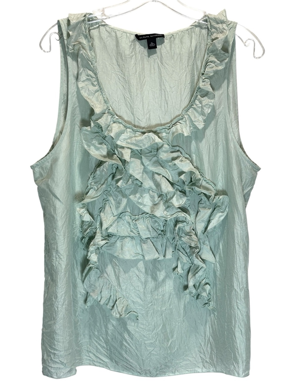Banana Republic Mint Green Crushed Silk Ruffled Sleeveless Top - Extra Large